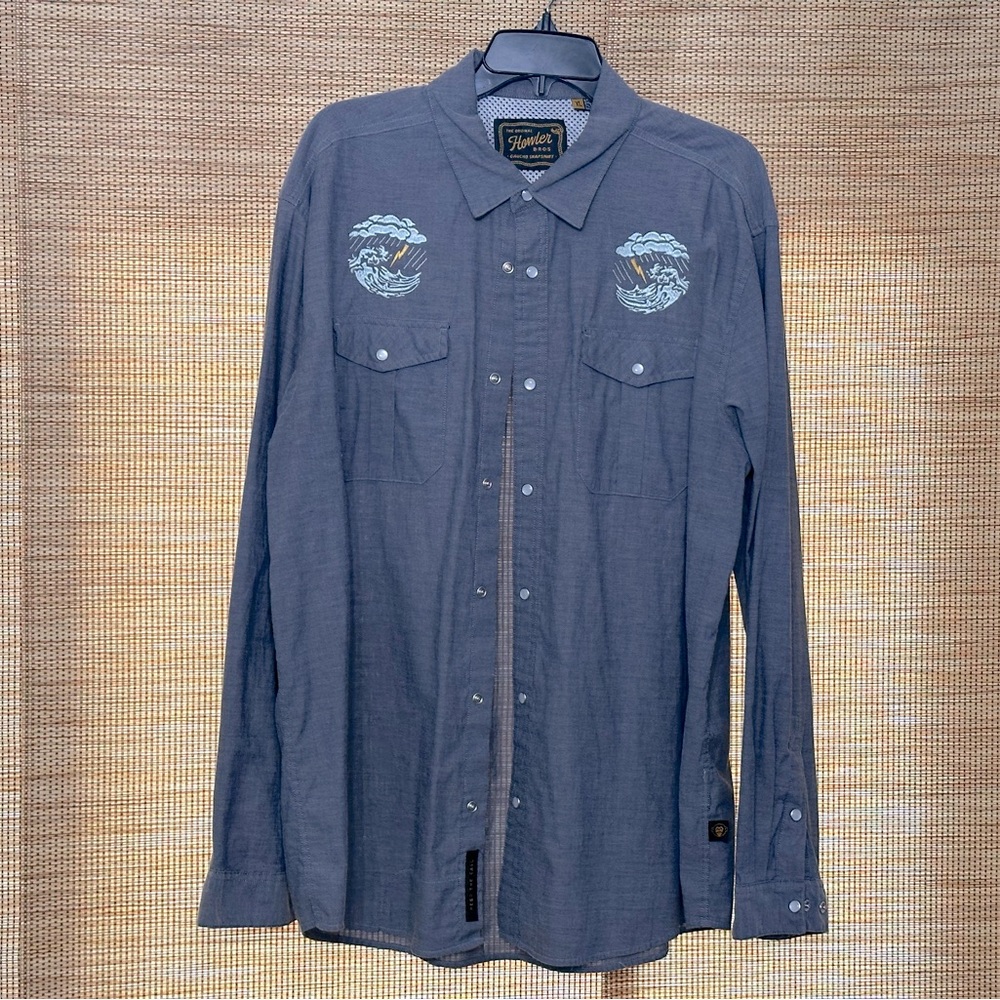 Howler Brothers blue/gray long sleeve gaucho snap shirt in Men’s XL